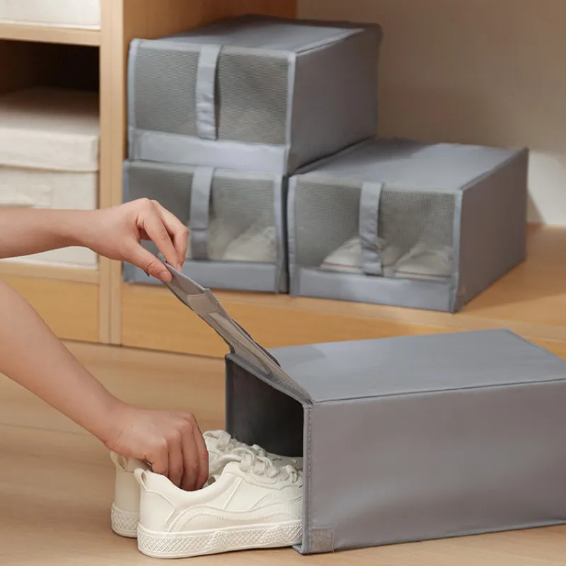 

Multifunctional Shoe Storage Boxs Household Dustproof Moisture-proof Bag Cloth Foldable Thickened Clamshell Organizer Case Items