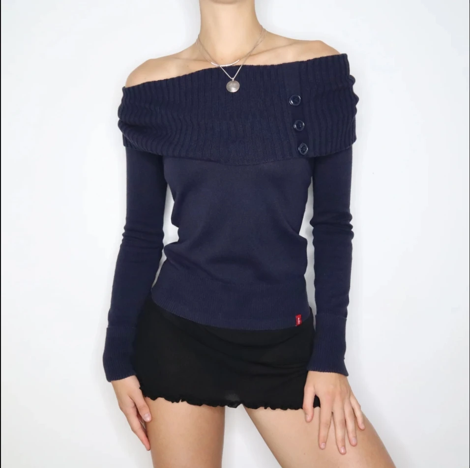 Женский топ с длинными рукавами и прямым плечом на ключице осень 2024 повседневный