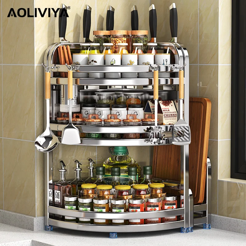 

Кухонная многофункциональная стойка AOLIVIYA, стойка для специй, настенный штатив из нержавеющей стали, кухонная посуда, органайзер, держатель ...