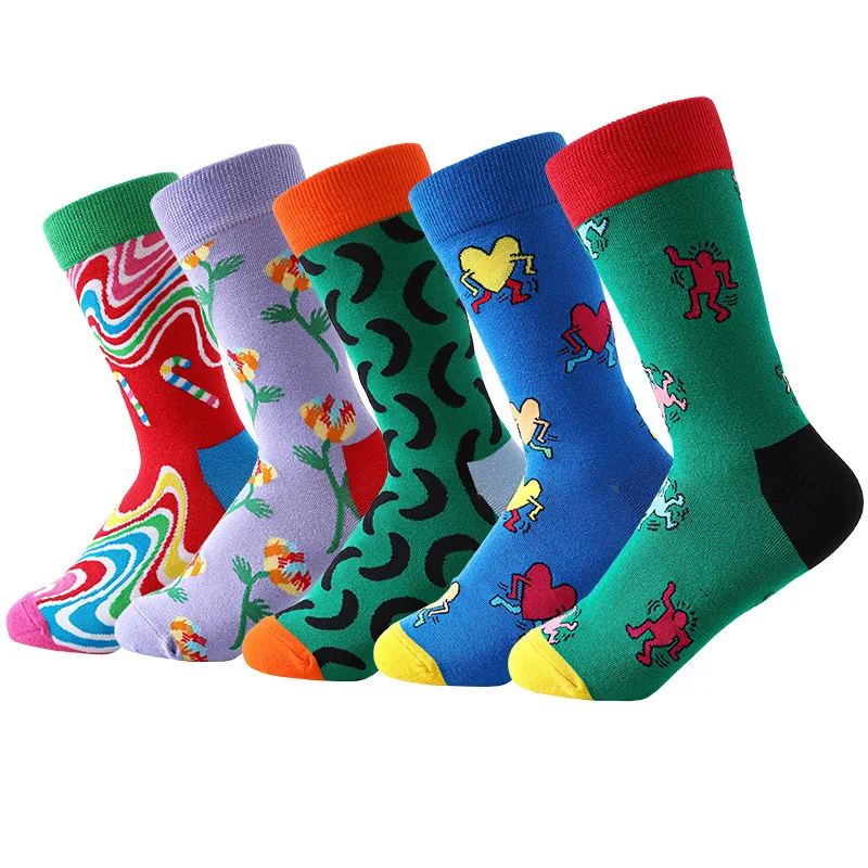 New Women's Jacquard Knitted Cotton Socks Happy Oil Painting Women's Cotton Socks