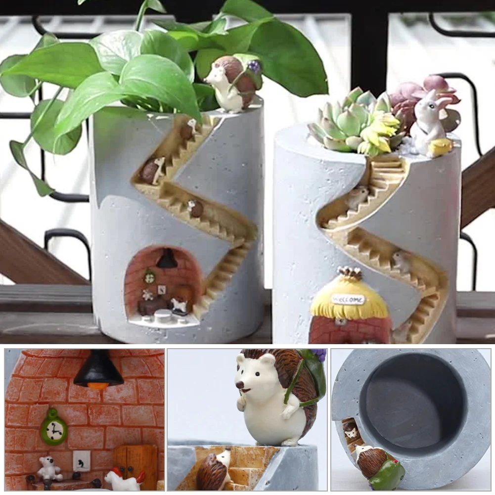 

Flower Pot Animal Resin Succulents Planter Water Planting Container Creative Rabbit Hedgehog Decorative Pot Desktop Ornament