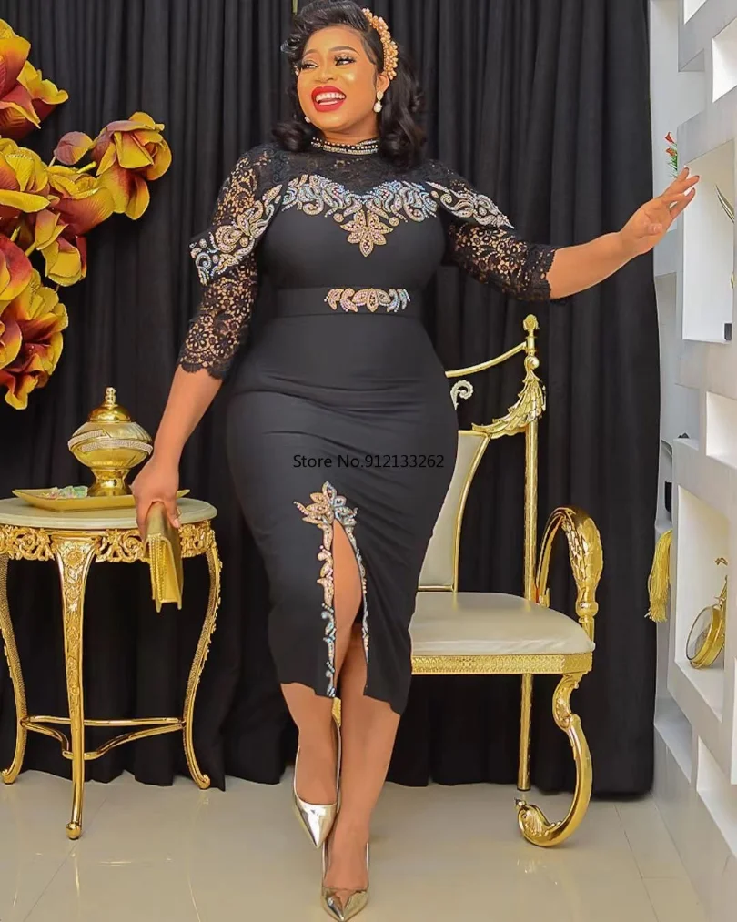 

Plus Size African Party Dresses for Women 2022 New Fashion Dashiki Ankara Lace Wedding Gowns Elegant Turkey Muslim Maxi Dress