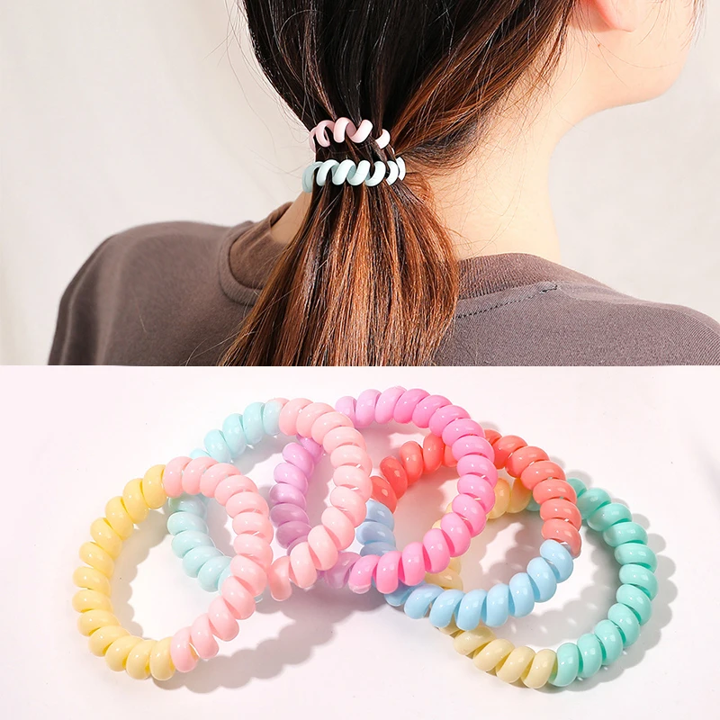 

Two Color Stretch Hair Tie Hair Accessories Telephone Wire Elastic Hair Band Frosted Spiral Cord Rubber Band Plastic Headwear