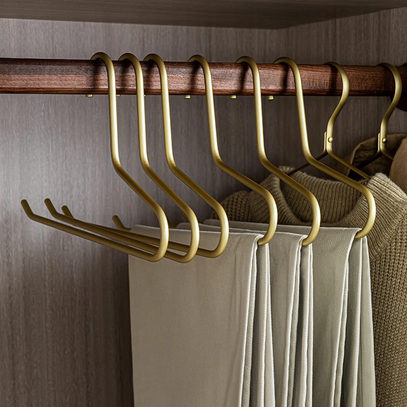 

5pcs Non-Slip Pants Rack Trouser Drying Hangers Gold/Sliver Solid Metal Open Ended Pant Storage Space Saver Wardrobe Organzier