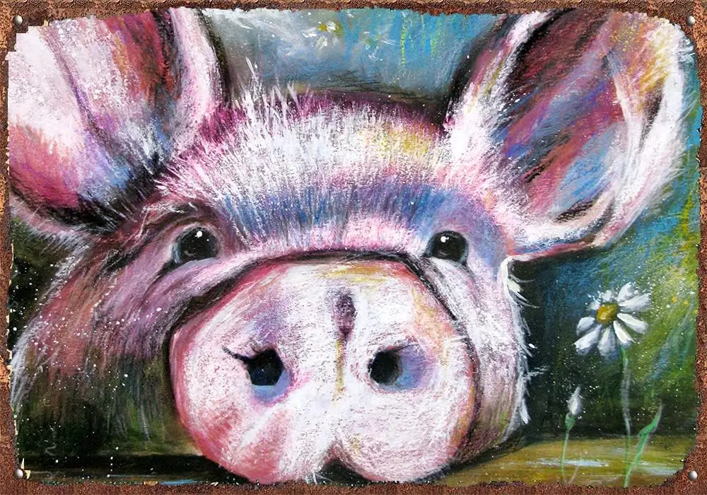

Pig Tin Signs Cute Animal Farm Piggy Pet Flowers Metal Tin Signs for Men Women Wall Art Decor for Home Bars Clubs Cafes 8x12inch