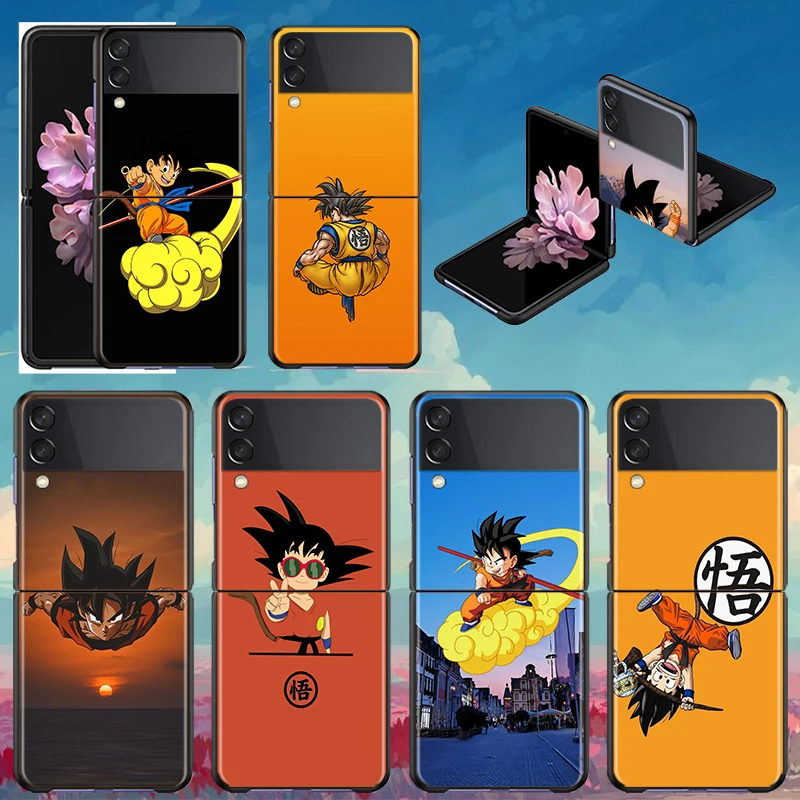 

Shockproof Hard Cover Folding Mobile Shell Cartoon Goku Dragon Ball For Samsung Galaxy Z Flip 3 5G Black Funda Phone Case