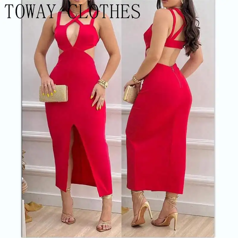 

Женское платье с лямкой на шее, соблазнительное вечернее платье до бедра с перекрестными лямками и вырезом на спине, 2023