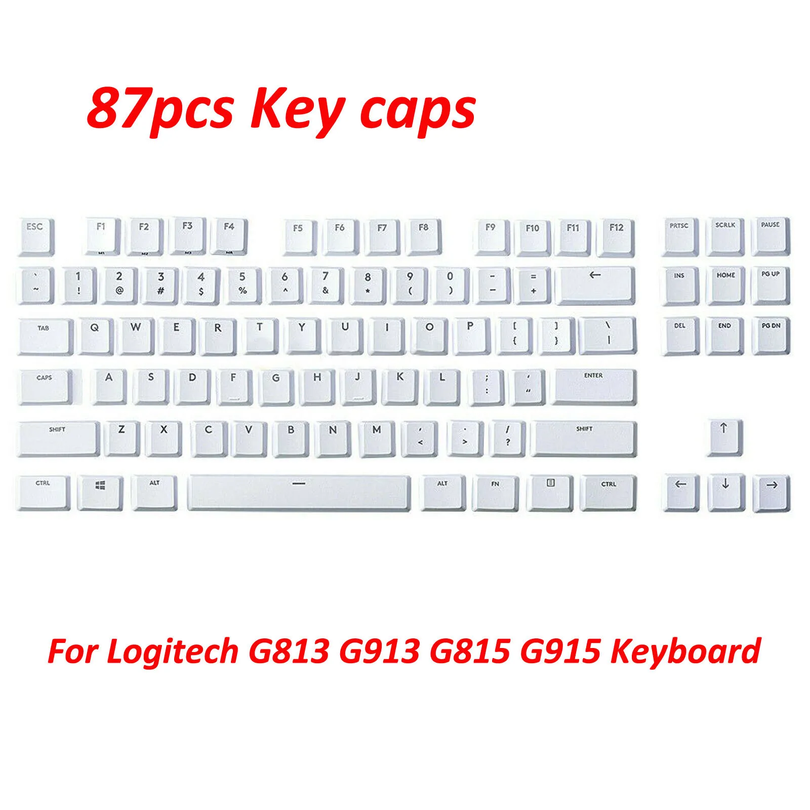 Полный набор клавиш G915 TKL 87 белых колпачков для клавиатуры Logitech G813 G913 G815 G915