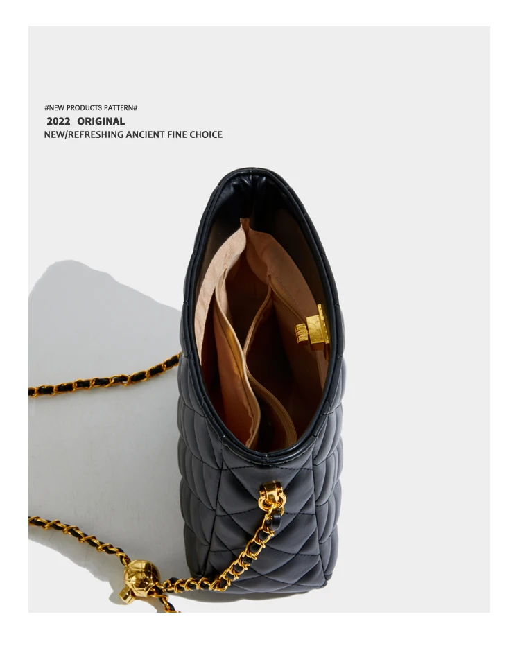 Elmsk 2022 Gold Chain Single Shoulder Bag Women Vintage Diamond Fashion Casual Bucket Bag