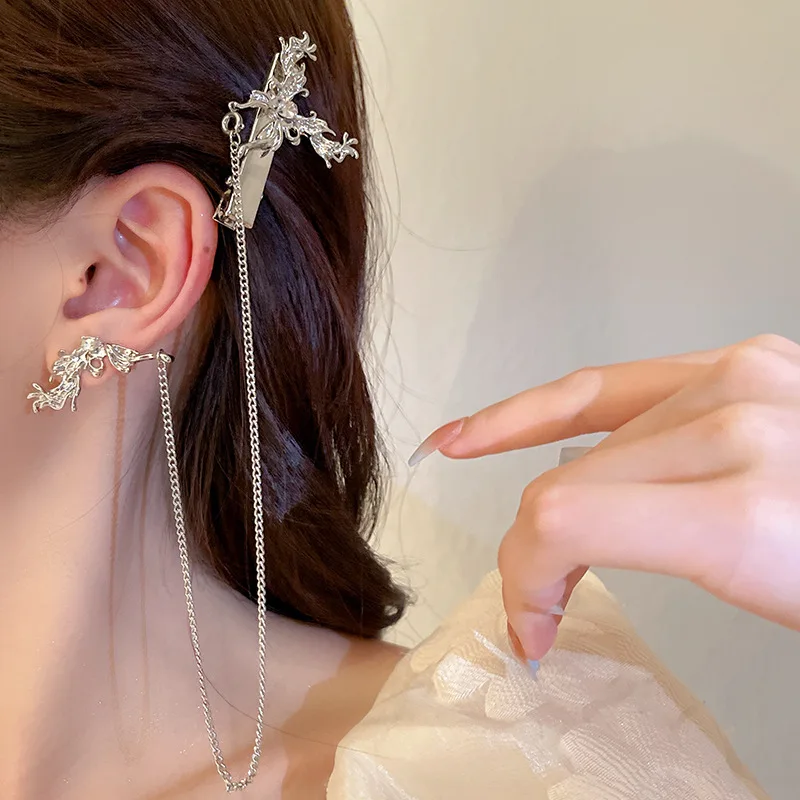 

Silver Needle Diamond Butterfly Tassel Duck Beak Clip Korean Personalized Fashion Hair Earring Integrated Simple Design