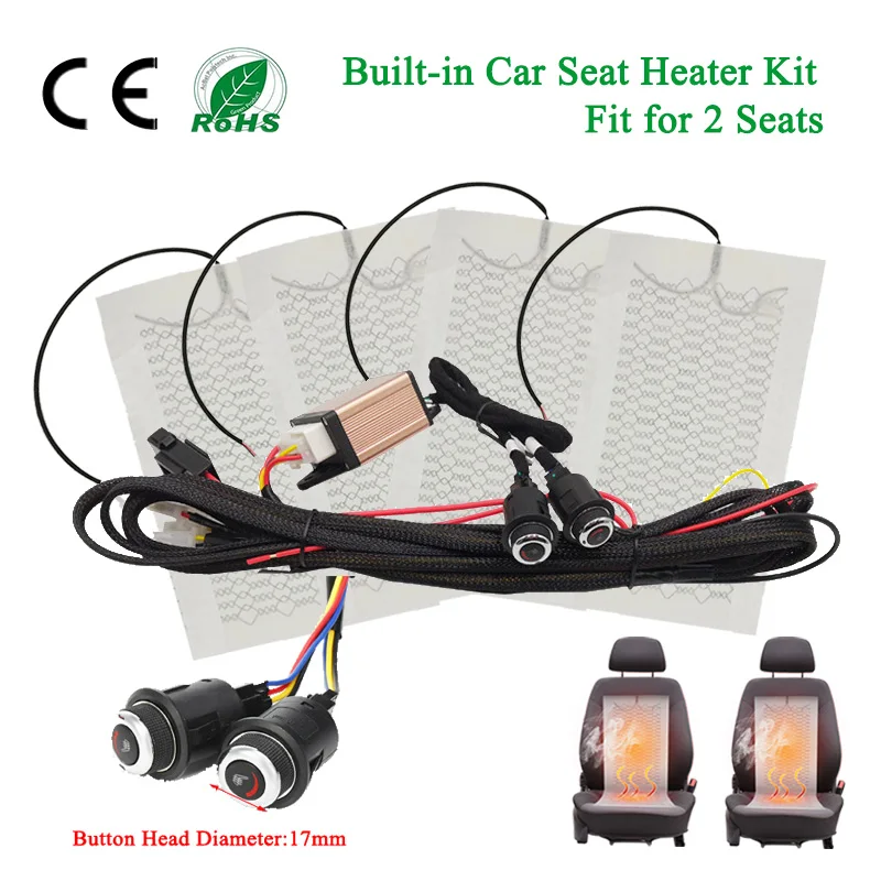 

New Built-in Car Seat Heater Kit Fit 2 Seats Universal 12V 27W Heating Pads 6-Levels Knob Dual Control Switch For Auto Seats