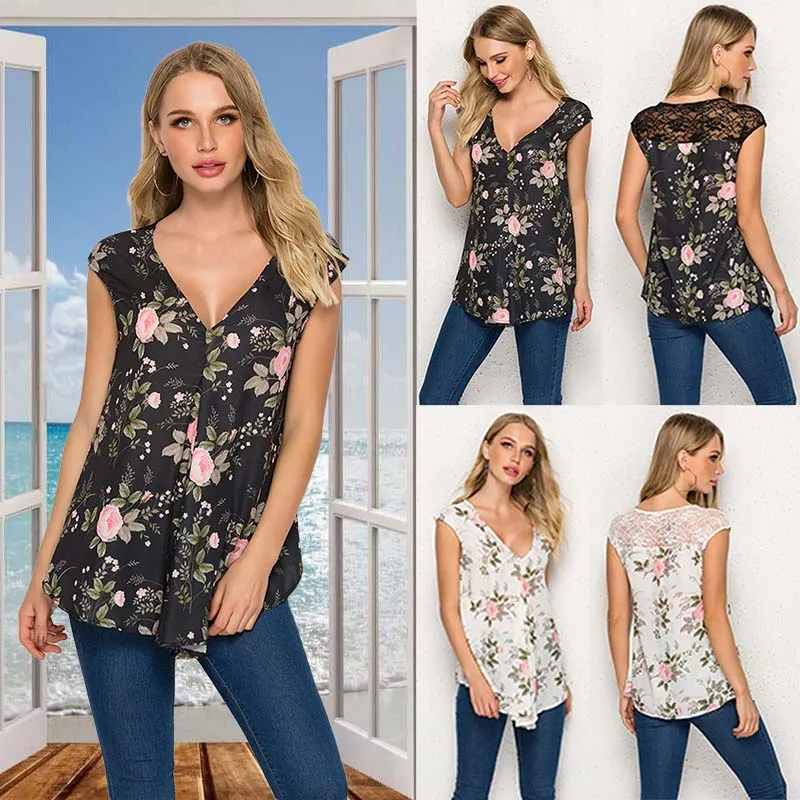 

Fashionable Temperament Women V-neck T-shirt Loose Casual T-shirt Sleeveless Vest Shirt Ladies Elegant