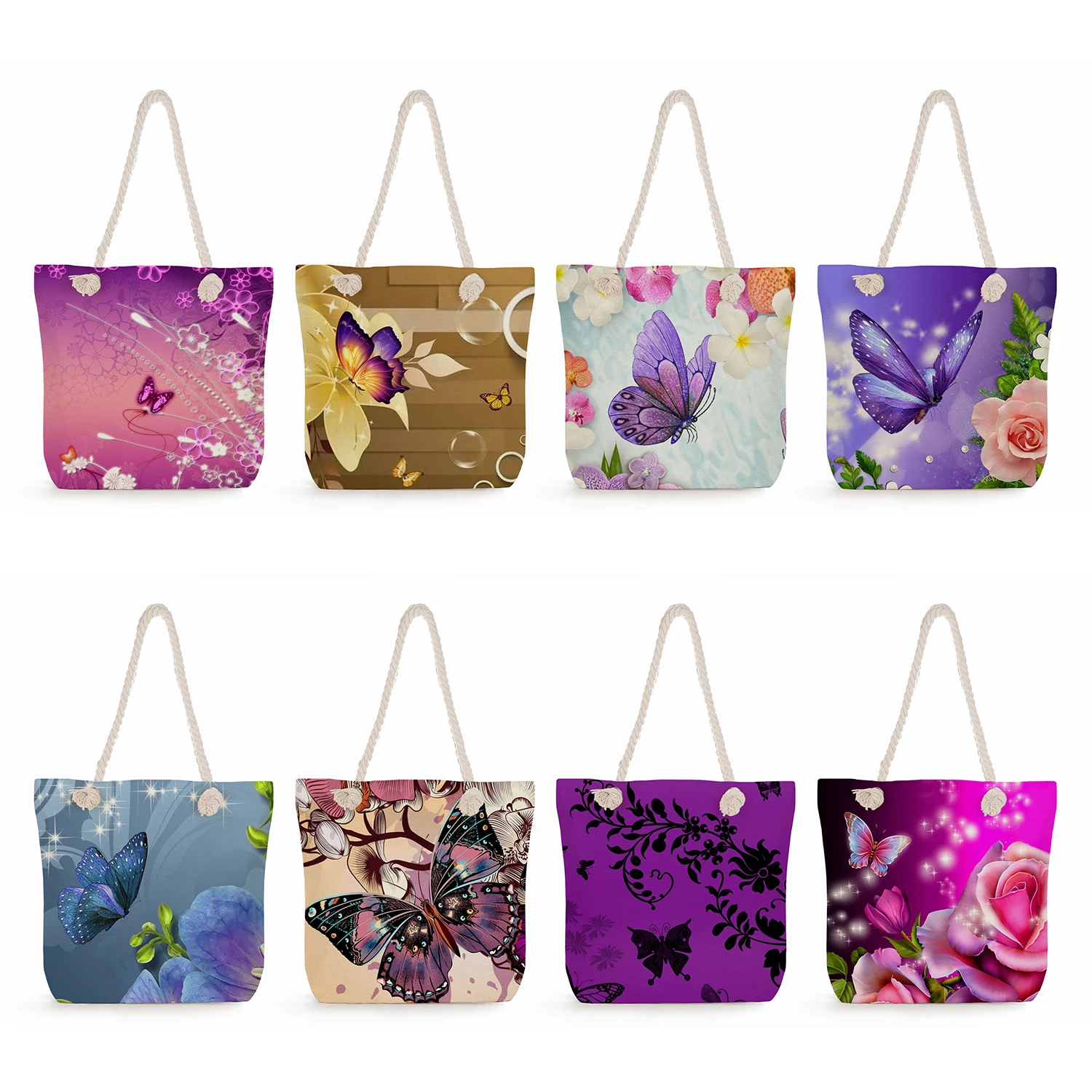 

Повседневные женские сумки-тоуты, дорожная пляжная сумка из толстой веревки, портативные красивые вместительные сумки с цветочным принтом бабочки