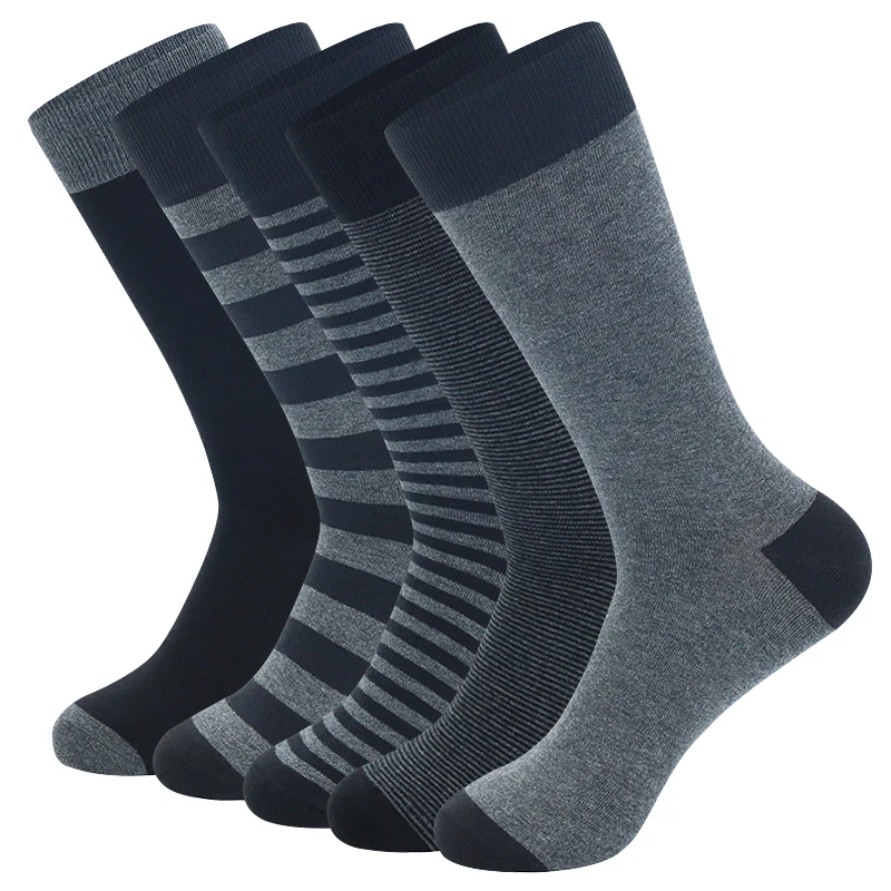 

3 Pairs Large Size Men Socks Fashion Business High Quality Stripe Black Gray Pure Men Cotton Socks Calcetines Hombre Calcetines