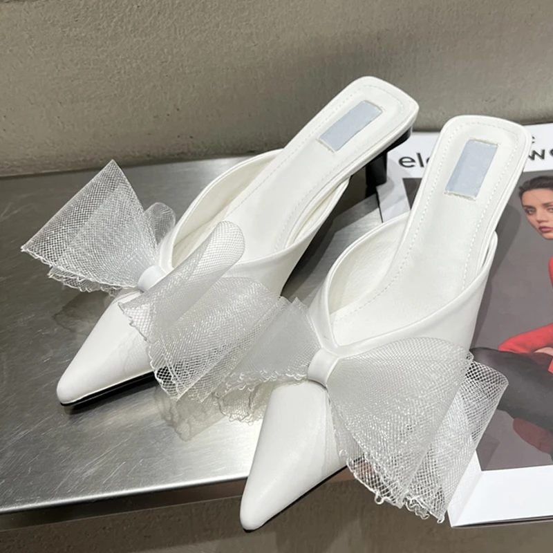 

Туфли-лодочки Liyke женские с бантом, элегантные Шлепанцы из сетчатой ткани, без застежки, заостренный носок, низкий тонкий каблук, без пятки, б...