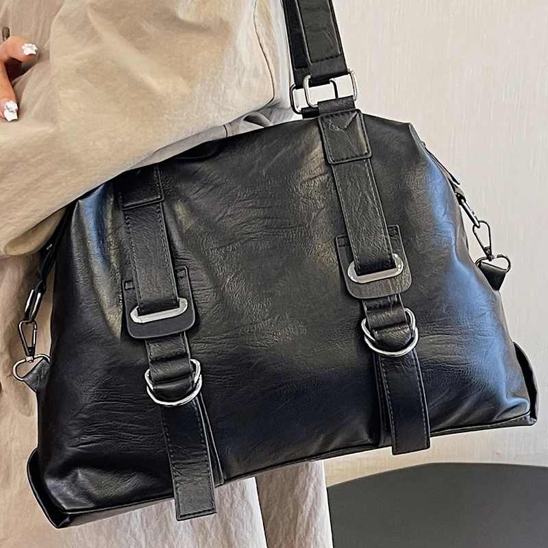 

Black Commuter Handbag for Women Large Pu Leather Ladies Retro School Shoulder Bag 2024 Female Roomy Vintage Tote Crossbody Bags