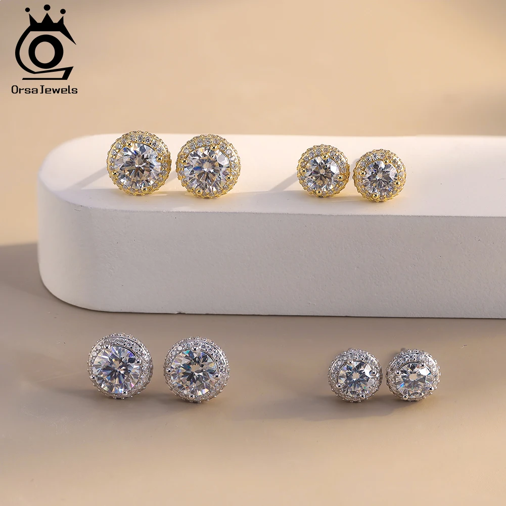 Фото Серьги-гвоздики ORSA JEWELS из стерлингового серебра 925 пробы с муассанитом D Color VVS, элегантные и вневременные украшения для женщин MOE11 №1