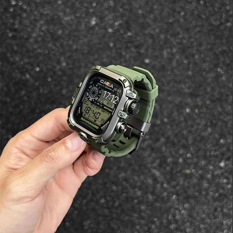 Фото Бронированный металлический корпус + ремешок для Apple Watch Ultra 10 9 8 7 6 5 4 HD Стекло Водонепроницаемый защитный чехол для iWatch 44 мм 45 мм 46 мм 49 мм №1