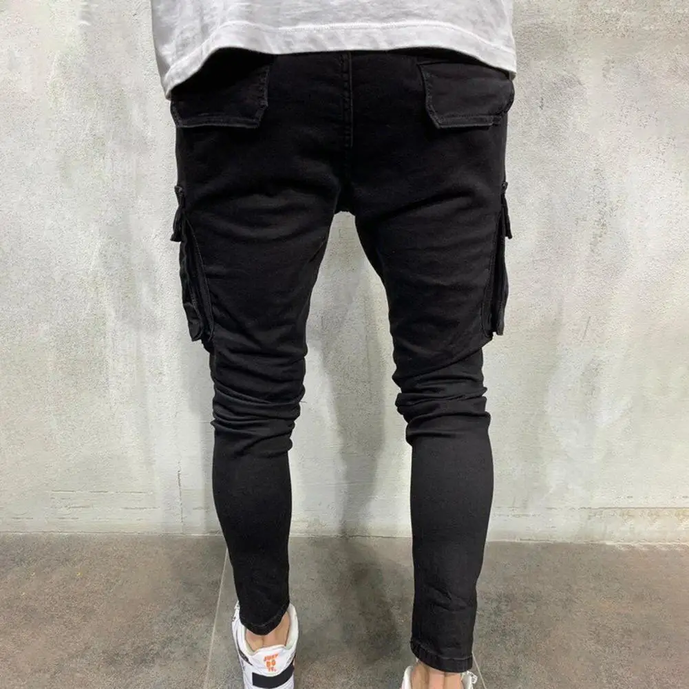 

Skin-Touch Popular Slim Fit Mid Rise Denim Pants Washed Denim Cargo Jeans Multiple Pockets for School