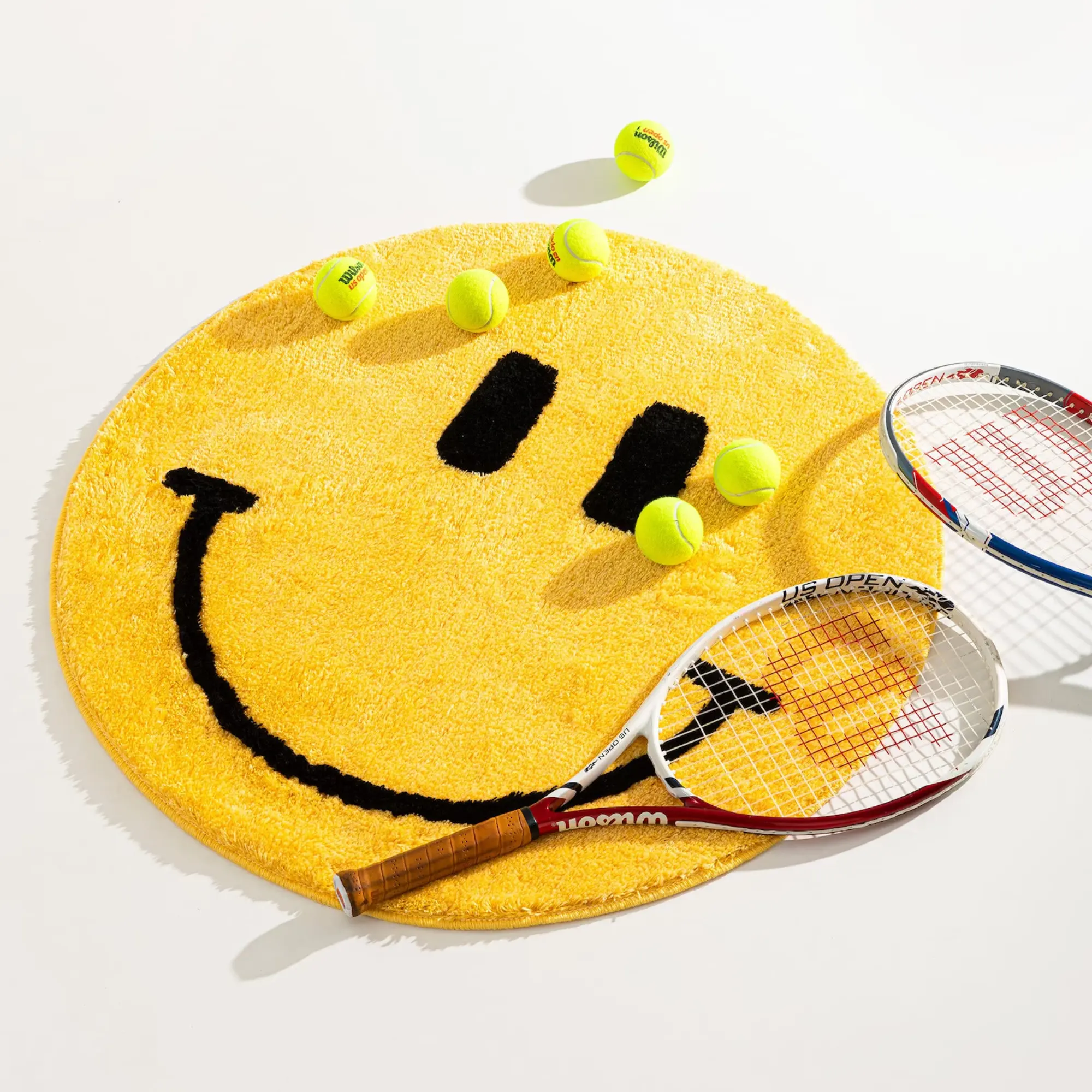 

Smiley Face Yellow and Pink Housewarming Warm Gift Dorm Rug Smiley Accent Minimalist Home Decor Yellow Soft Smiley Rug