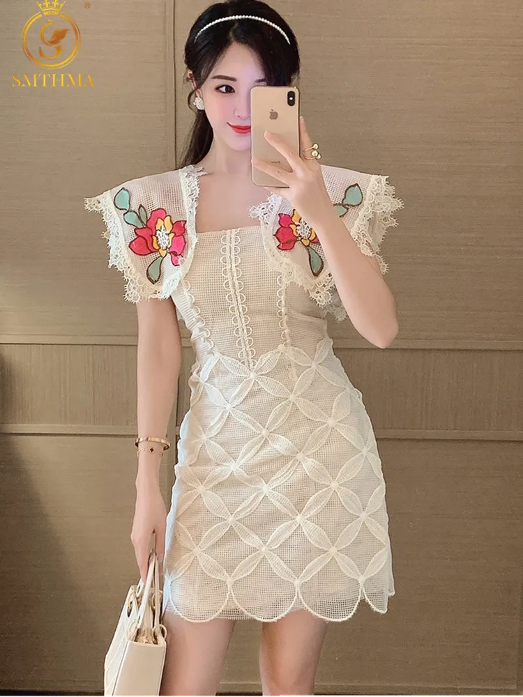 

SMTHMA оксфорды для женщин с цветочным узором и вышивкой модная взлетно-посадочной полосы вечерние платье леди с высокой талией винтажное кру...