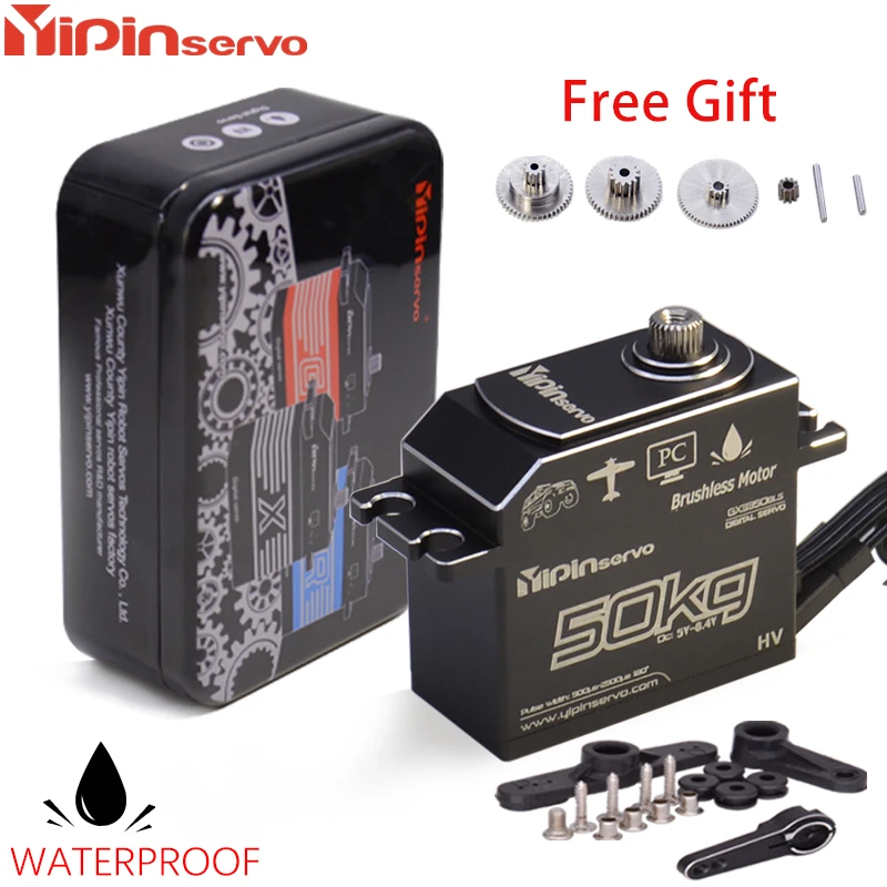 Низкопрофильный водонепроницаемый бесщеточный сервопривод Yipinservo 50 кг 180 градусов алюминиевая цифровая металлическая Шестерня для радиоуправляемого автомобиля грузовика гусеничной лодки