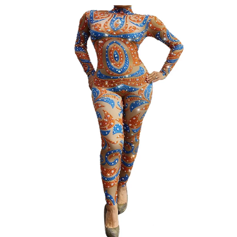 

GoGo women costume Jumpsuits Bar Club Performance Costume Zentai Skinny Birthday Party Pole Dancing turtle Neck Bodycon Rompers