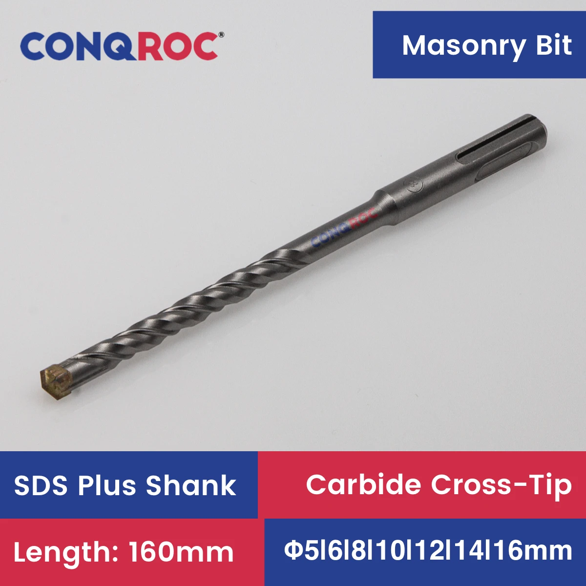 

160mm SDS Plus Masonry Drill Bit for Electric Hammer Tungsten Carbide Cross-Tip 7-Option Diameter-5~16mm
