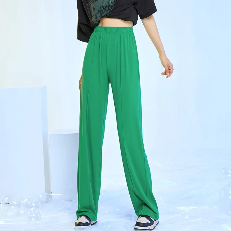 2023 Lady Thin Fashion Trend Quick Drying Ice Silk Pants Women'S Summer High Waist Straight Tube Wide Leg Loose Casual Trousers