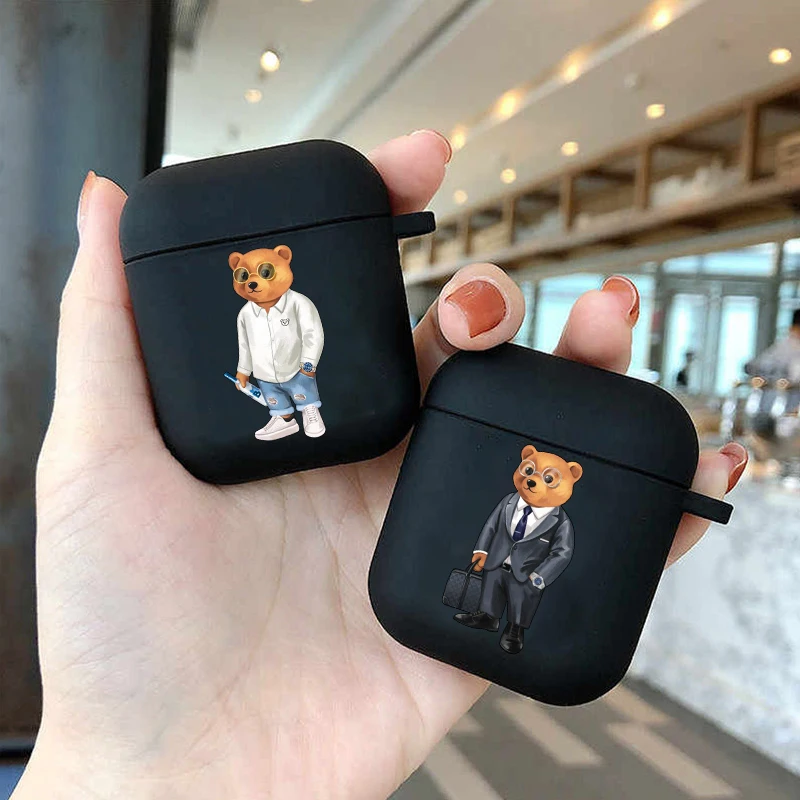 

Fashion casual cute bear Soft silicone TPU Case For AirPods Pro2 1 2 3 Luxury Black Luxury Wireless Bluetooth Earphone Box Cover