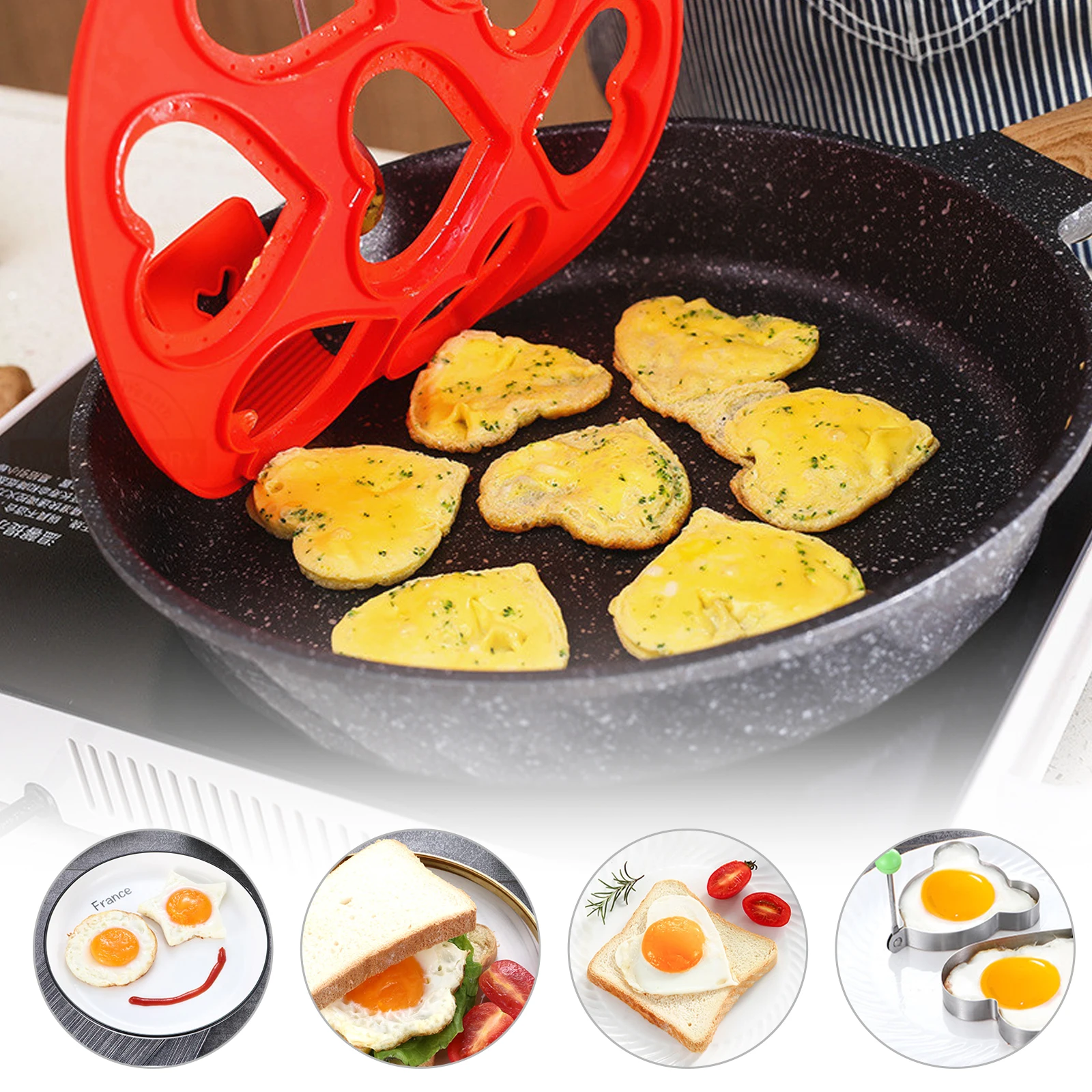 

Silicone Pancake Maker Multiple Shapes 7 Holes Nonstick Baking Mold Ring Fried Egg Molds For Family Cooking Kitchenware Gadgets
