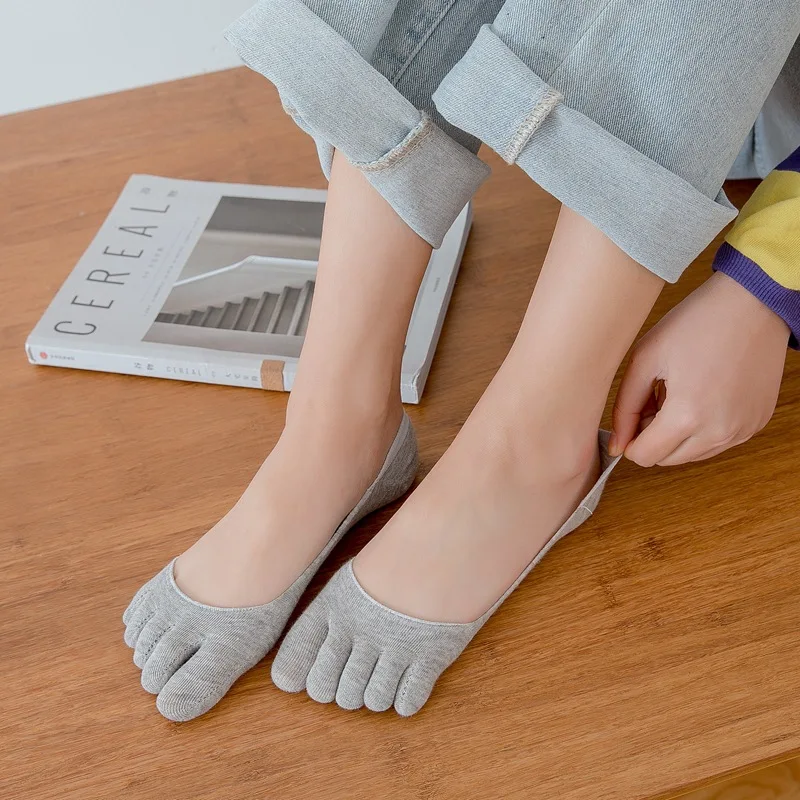 3 Pairs Socks Women Five Finger Socks Cute Sock Solid Color 5 Toe Sock Slippers Girls Lady Harajuku Sweat-absorbing Cotton Socks