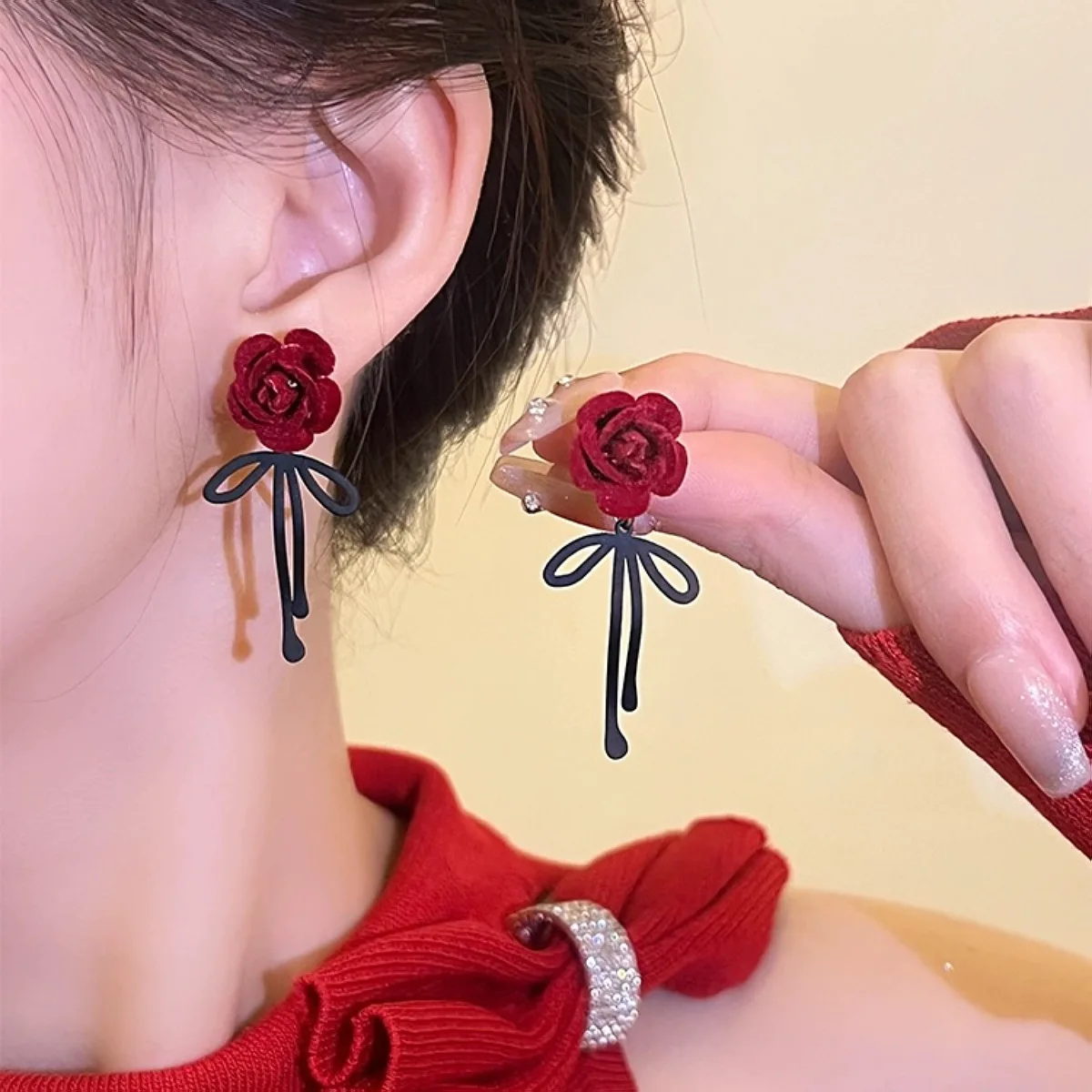 KADRUFI винтажные винно-красные плюшевые серьги с розами для женщин корейские