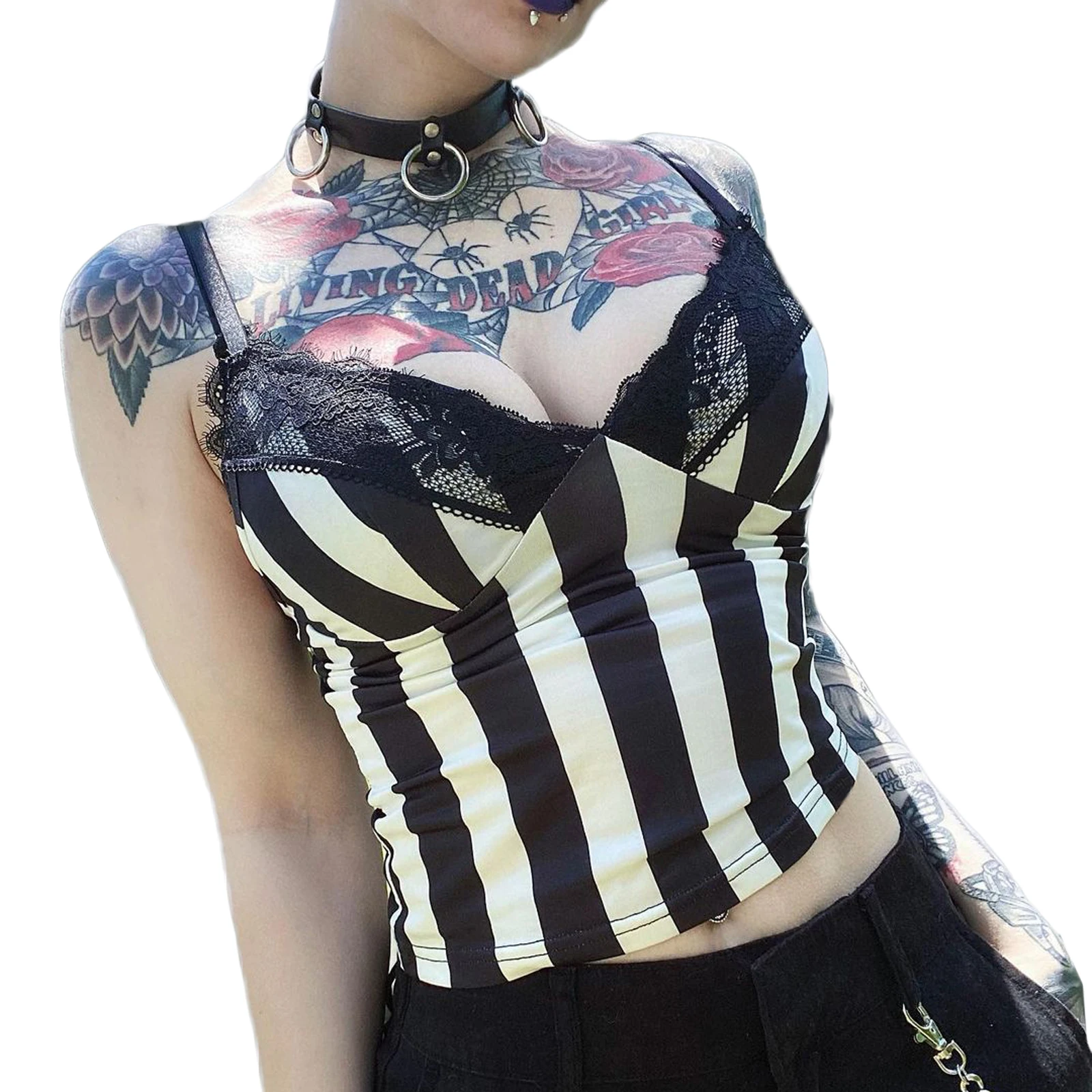 

Лето 2022, Новое поступление, Женская Облегающая майка, черный, белый укороченный топ с V-образным вырезом и полосками, с кружевным подолом