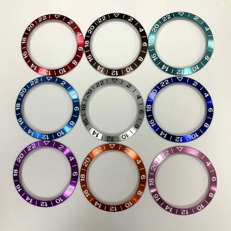 38mm Aluminum Ring GMT2-22 Font Sloping Various Colors Watch Bezel Insert Fits 40mm Kelpie Watch Case Watch Accessories Parts