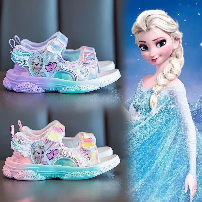 

Summer Kid Girl Sandals Closed Toe Baby Cartoon Frozen Elsa Print Orthopedic Sport Pu Leather Soft Antiskid Children Beach Shoes