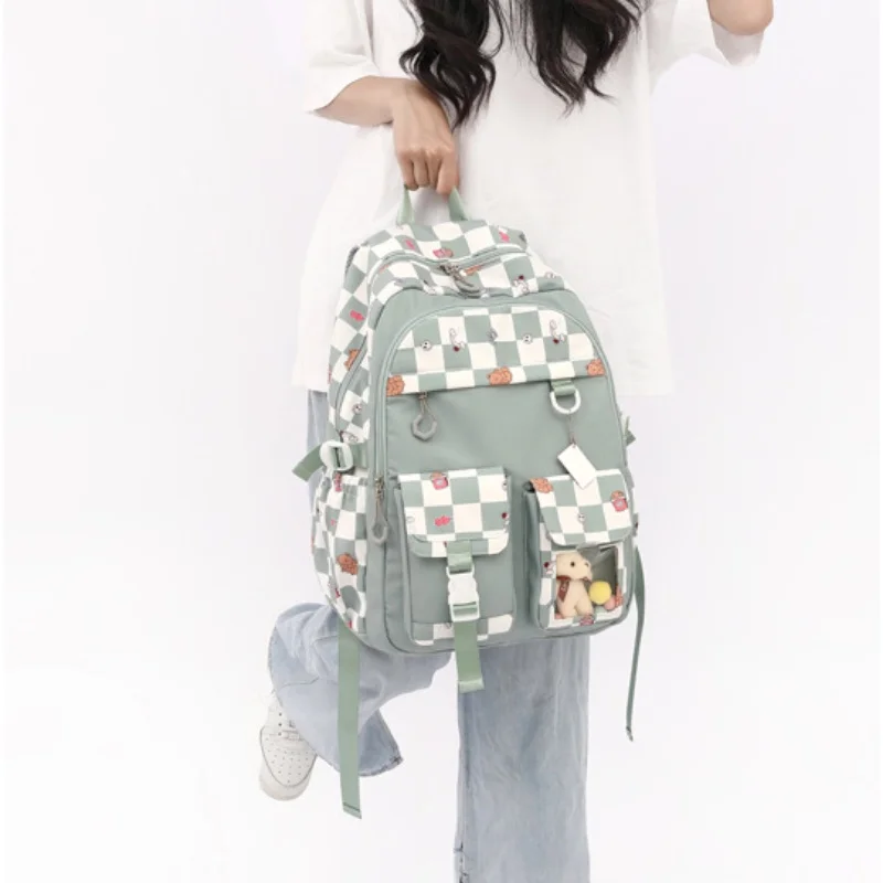 Grade 3-6 Children Cute Fashion Lattice Trolley Backpacks New Girls Sweet Light High-capacity Panelled School Bags Drop Shipping