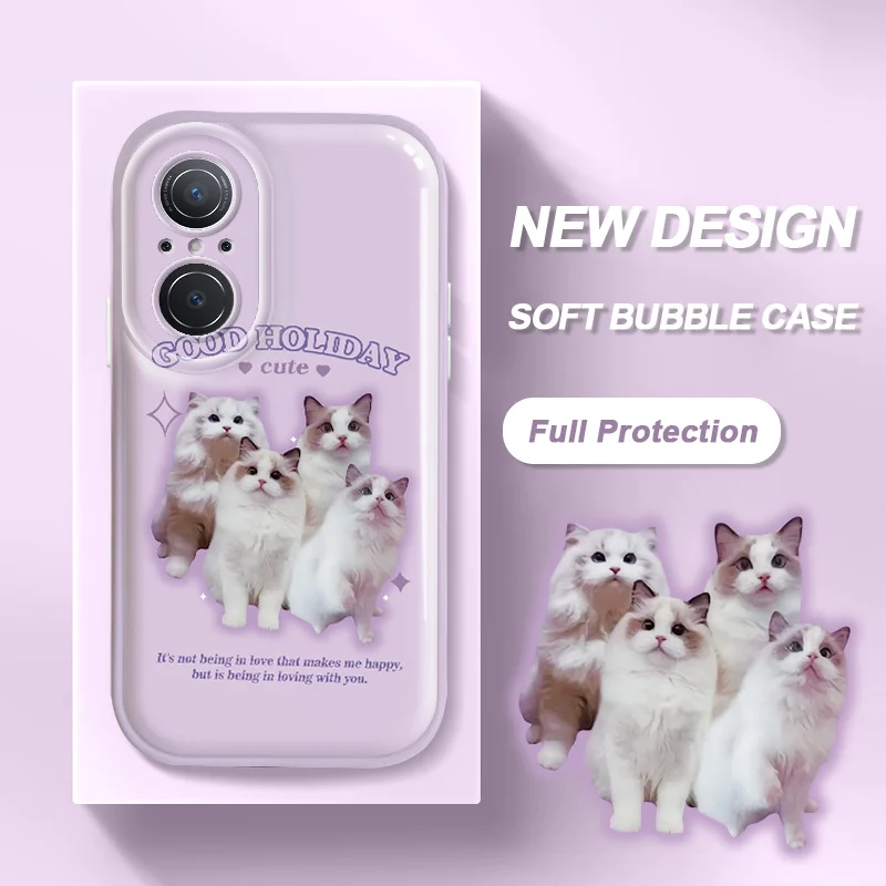

For Huawei Nova 9 SE 4G 5G Nova 7 5G SE Nova 5 Pro Nova 4 P40 Lite Case Cat Bubble Phone Case Glossy Air Cushion Soft Cover