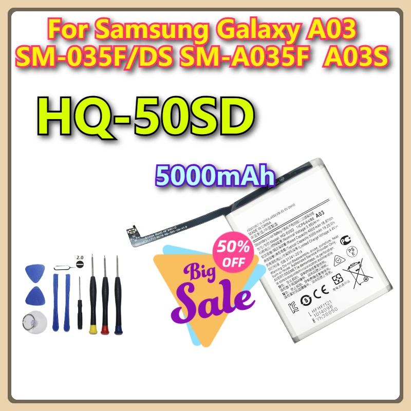 Фото HQ-50SD 5000 мАч Совершенно новый аккумулятор для мобильного телефона Samsung Galaxy A03 SM-035F/DS SM-A035F A03S + инструменты №1