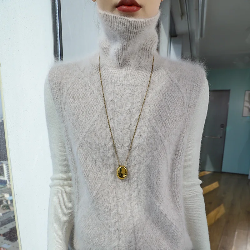 100% норковый кашемировый свитер Осень-зима новинка Женский пуловер с высоким