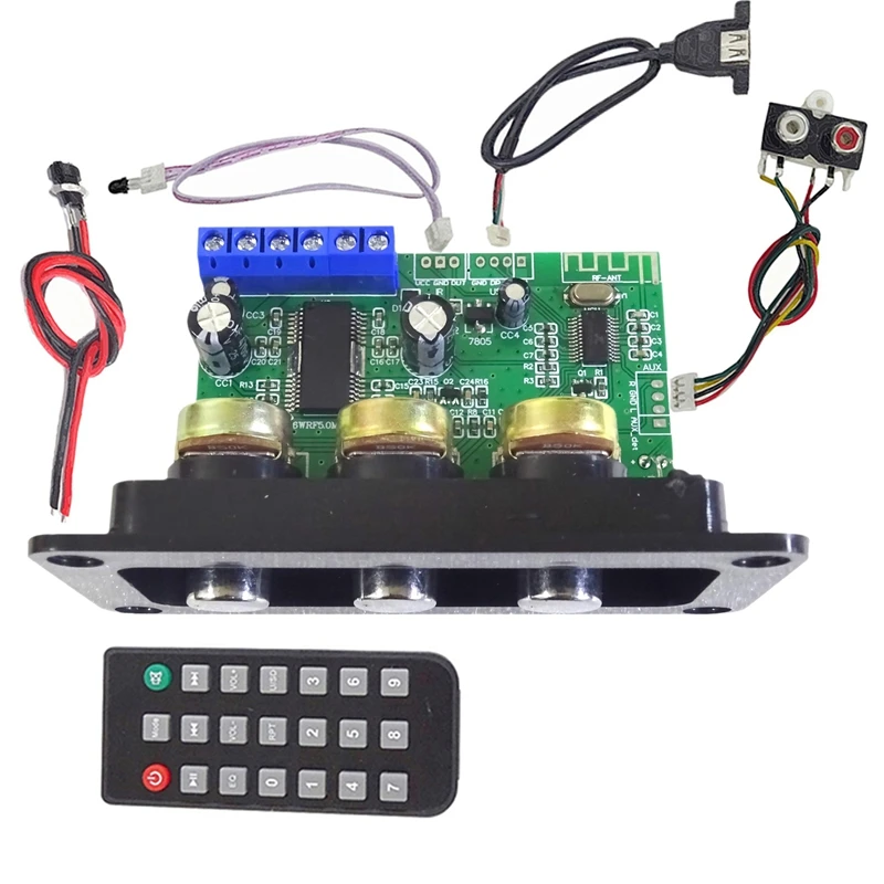 

30W Power Bluetooth 5.0 Mono Subwoofer Audio Amplifier Board Kit with DC Female Cable+USB Cable+AUX Cable+Remote Control