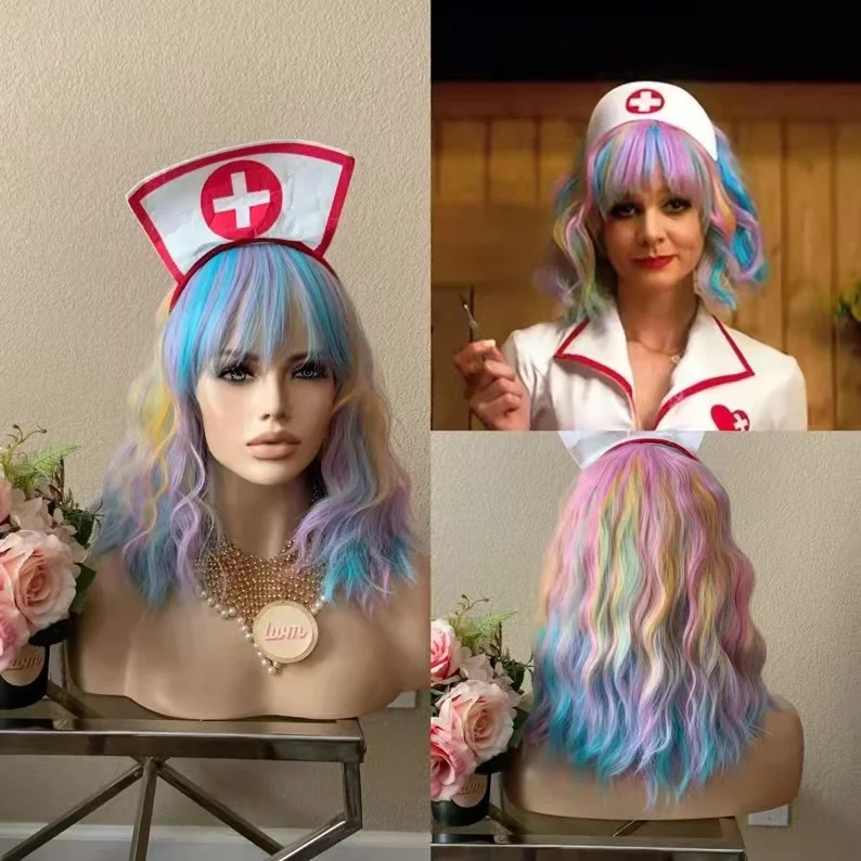 

Anime Cosplay Women Synthetic Hair Cosplay Wig Rainbow Multi Color Party Wigs
