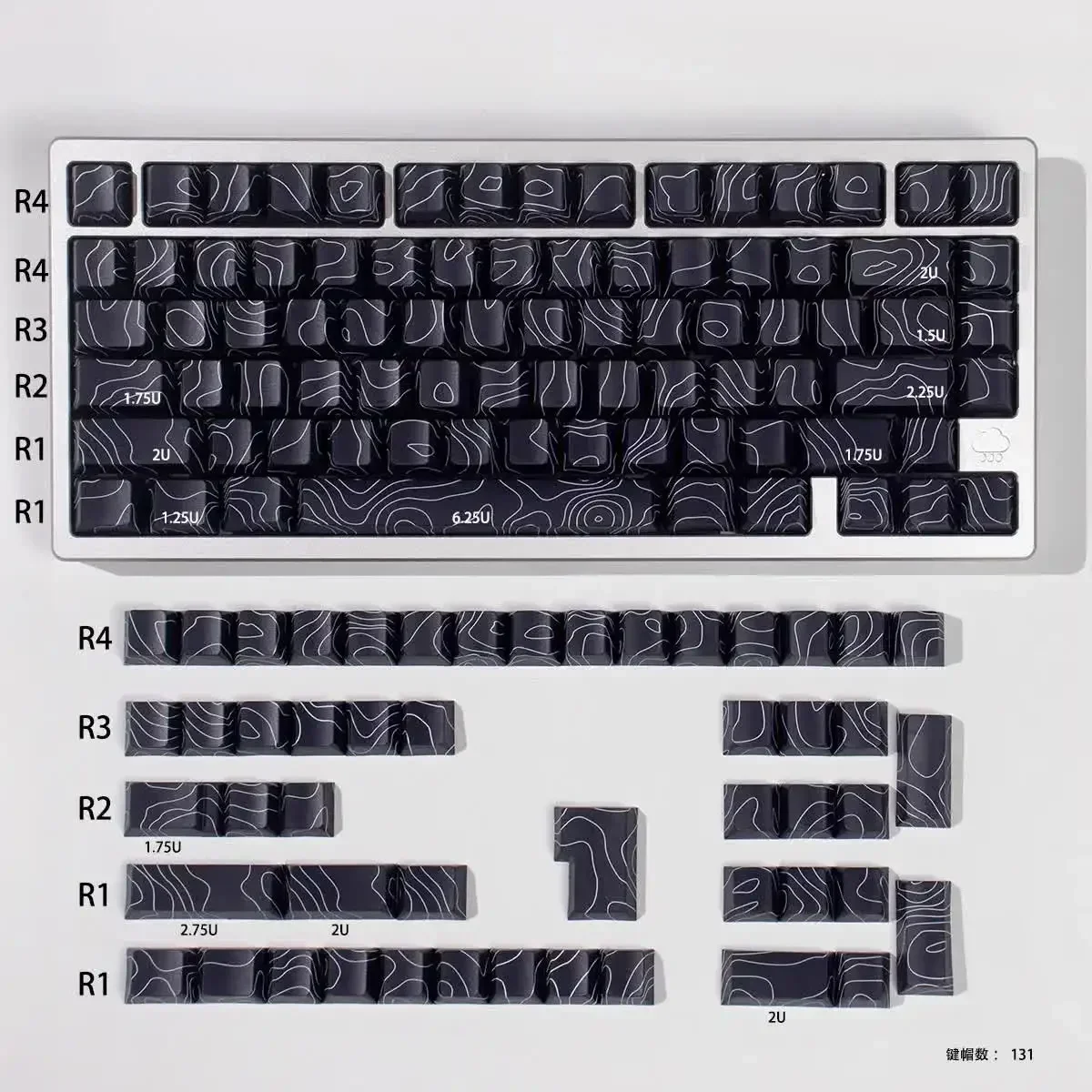 131 клавиша PBT Cherry Profile Double Shot Side Printing Shine Through White Топографические механические