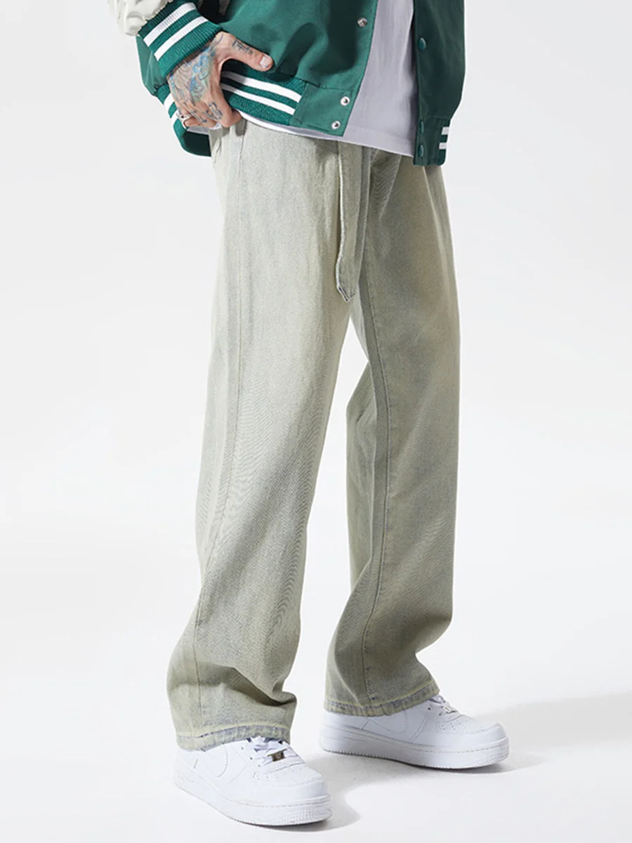 Four Seasons Men's Jeans Fashion Loose Straight New Casual Wide Leg Pants Denim Men's British Street Korean Hip Hop Pants Jeans