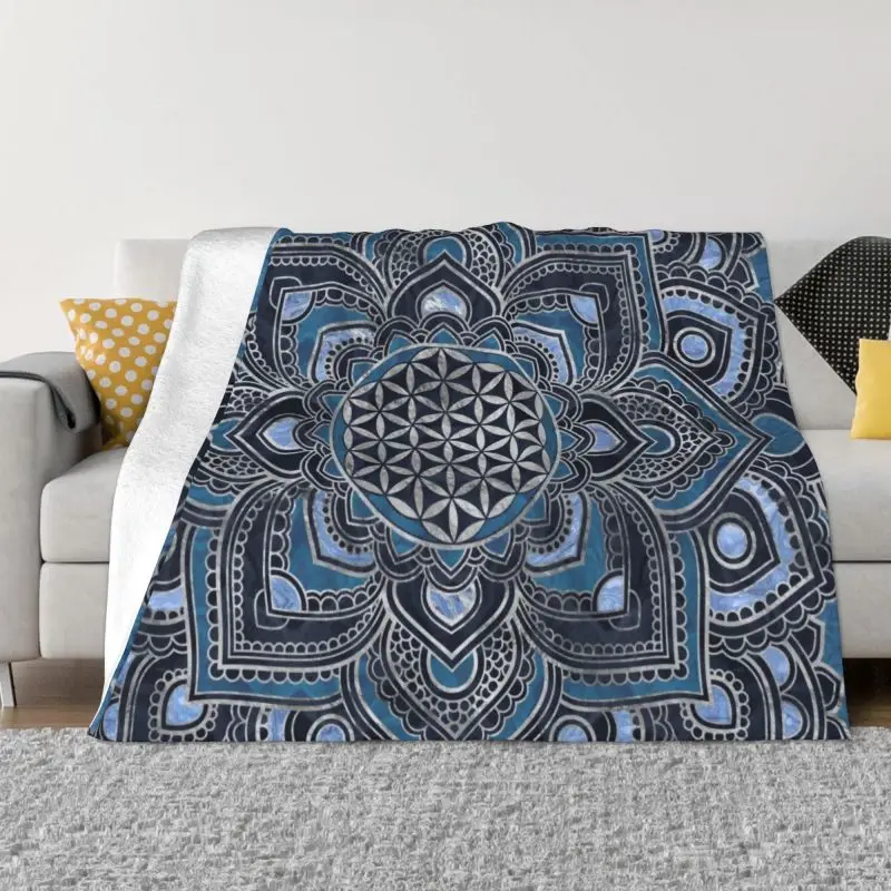 

In Lotus Pattern Flannel Throw Blanket Soft Warm Sacred Geometry for Office Bed Couch Decor Family Gifts Mandala Flower of Life