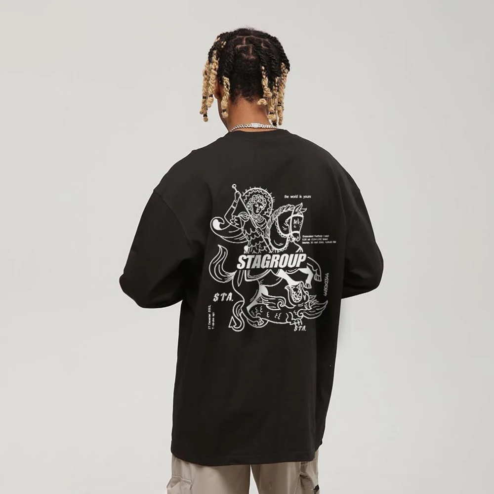 Мужская футболка с длинным рукавом из чистого хлопка в стиле ретро