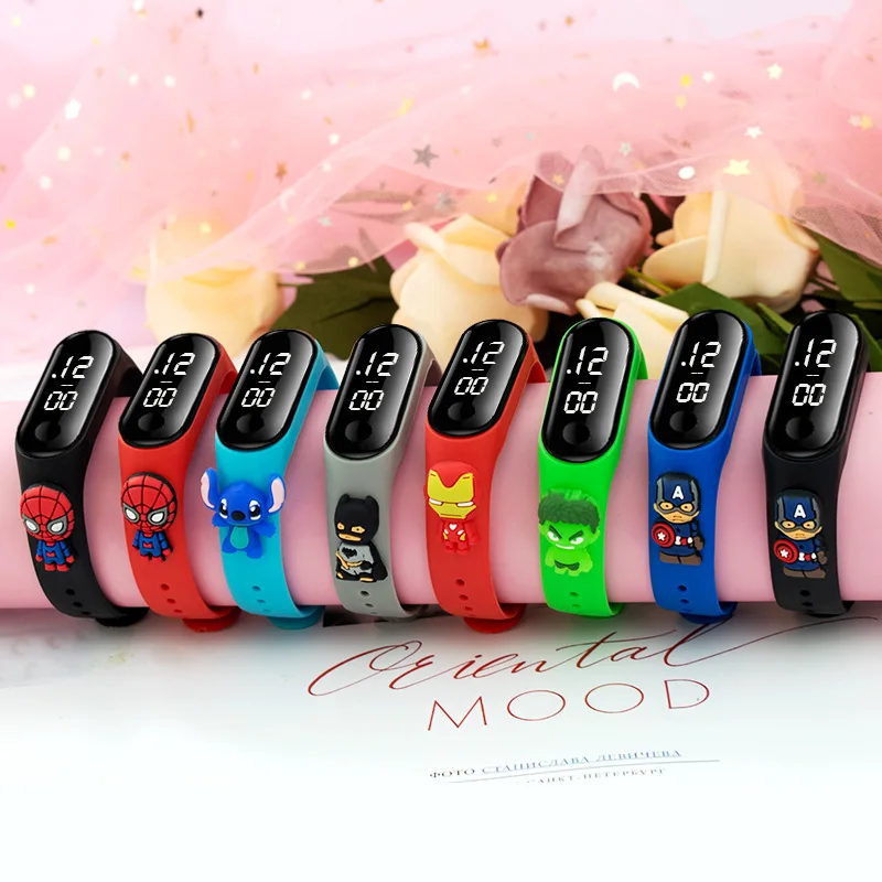 

Disney Cute Cartoon LED Kids Watch Spiderman Iron Man Boy Silicone Strap Sports Bracelet Digital Kids Watch School Gift