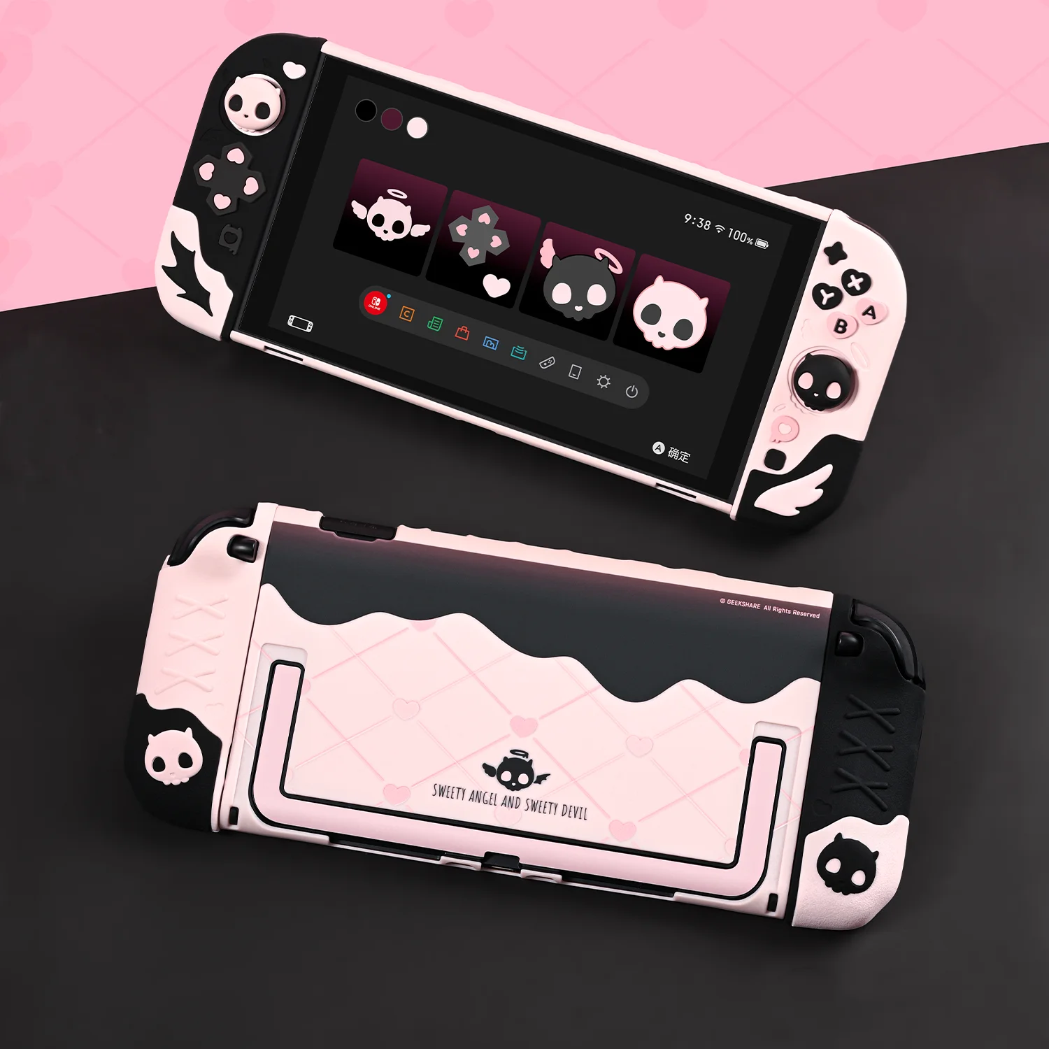 Фото Твердый чехол Sweety Angel Devil для Nintendo Switch 2/NS Oled, ручка для большого пальца, кнопки, силиконовое полное покрытие №1