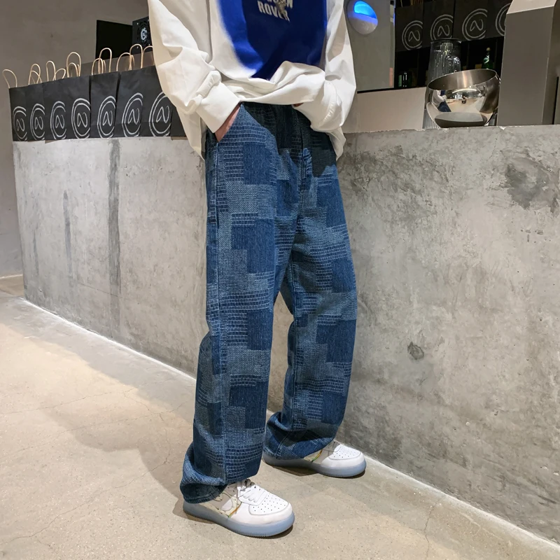 Blue Black Baggy Jeans Men Fashion Retro Casual Wide-leg Jeans Mens Streetwear Loose Hip-hop Straight Denim Trousers Men M-5XL