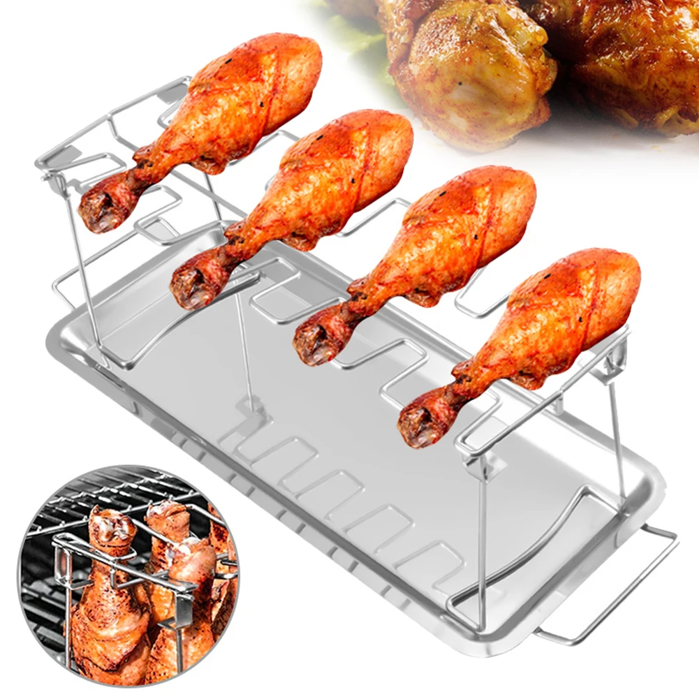 

New Barbecue Rib Stainless Steel Grilling BBQ Roast Chicken Leg Rack Roast Rack Chicken Wing Leg Rack Non-Stick BBQ Tools